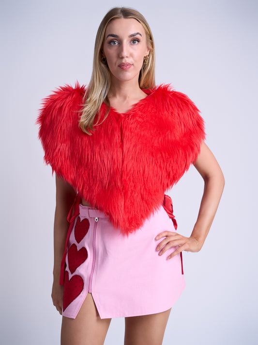 Red Heart Shaped Faux Fur Gilet