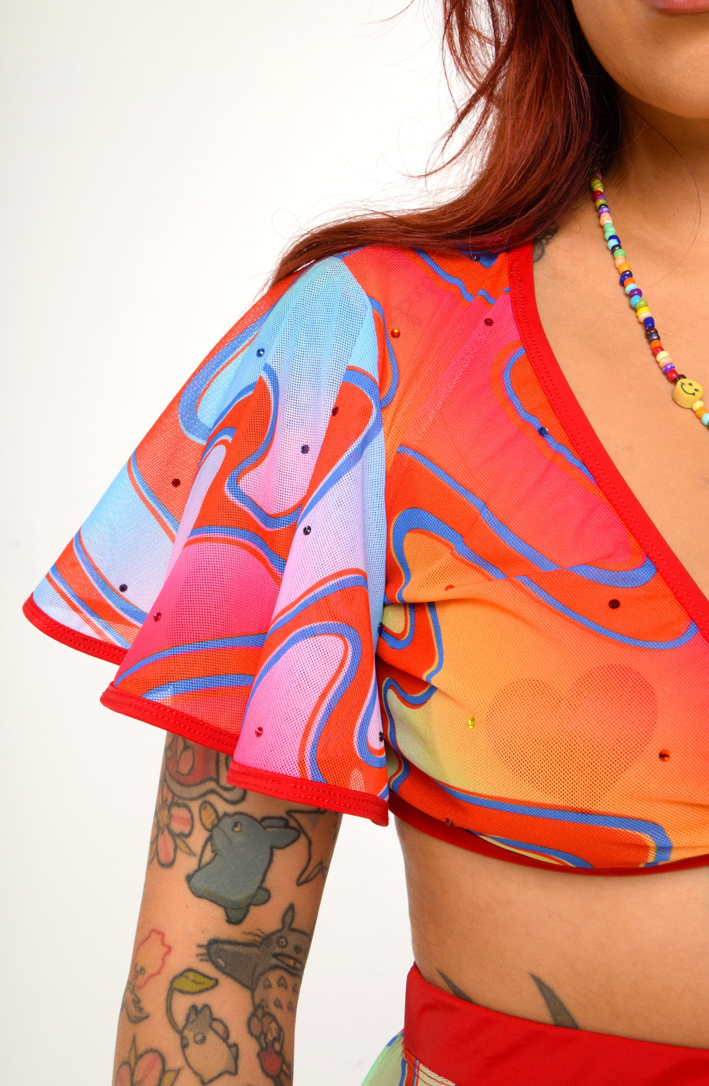 Rainbow Waves Diamanté Mesh Wrap Top