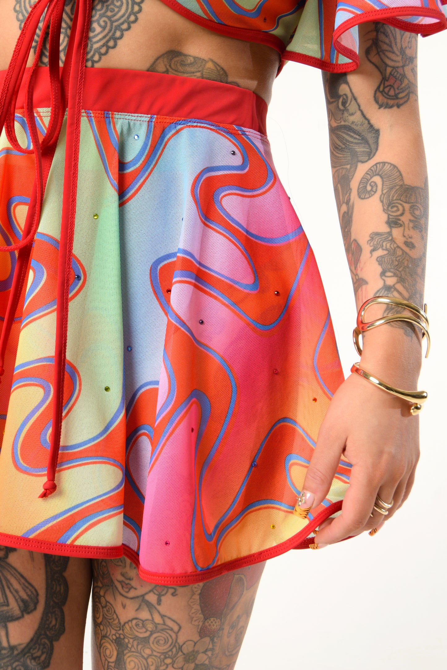 Rainbow Waves Diamanté Mesh Skirt