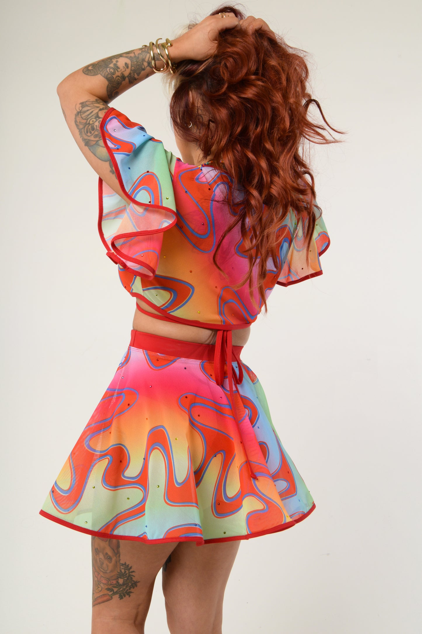 Rainbow Waves Diamanté Mesh Wrap Top
