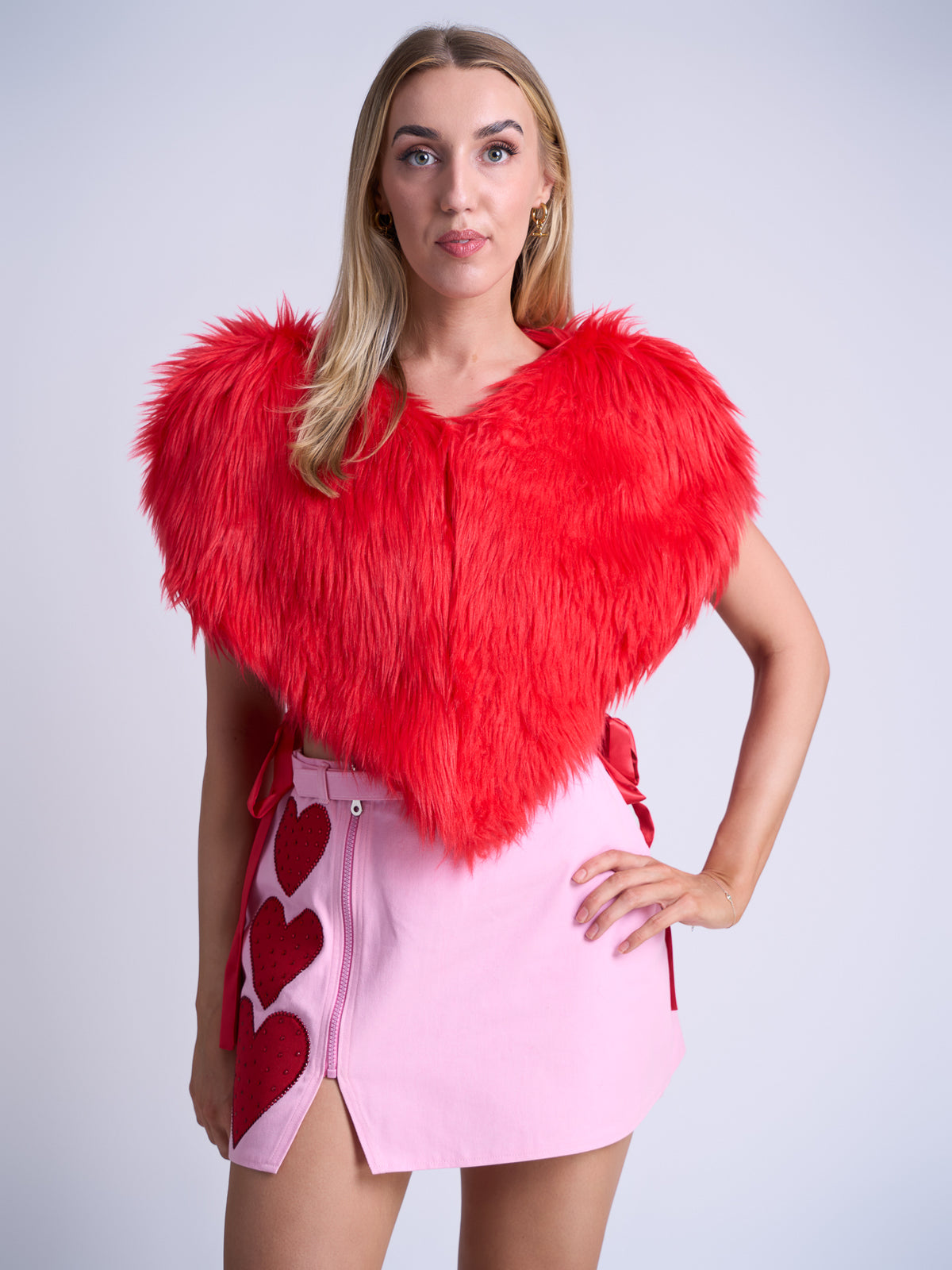 Ruby Red Heart Shaped Faux Fur Gilet - Made to Order