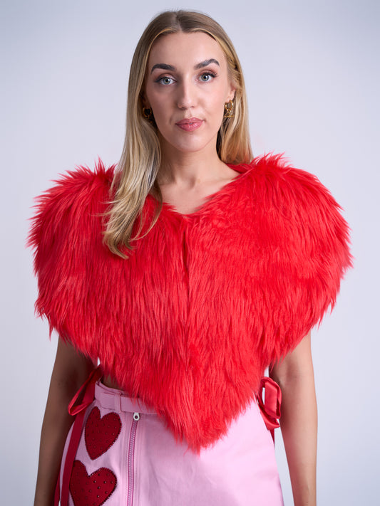 Red Heart Shaped Faux Fur Gilet