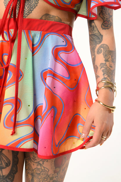 Rainbow Waves Diamanté Mesh Skirt